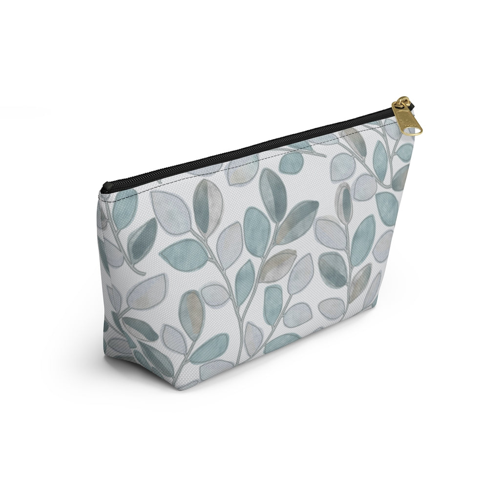 Cherry Plum Leaves Accessory Pouch w T-bottom in Aqua