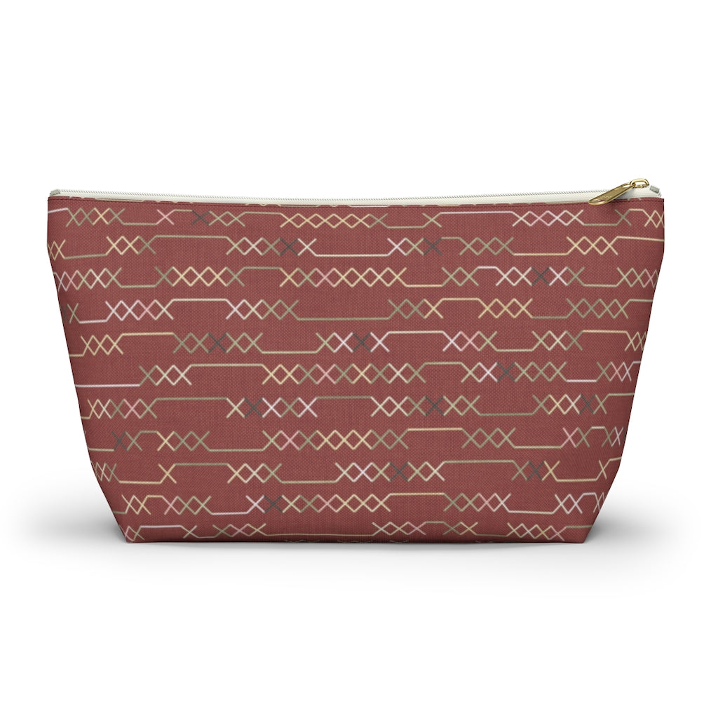 Santa Fe Stitch Accessory Pouch w T-bottom in Red