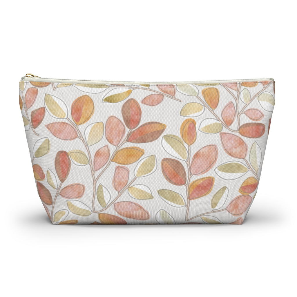 Cherry Plum Leaves Accessory Pouch w T-bottom in Coral