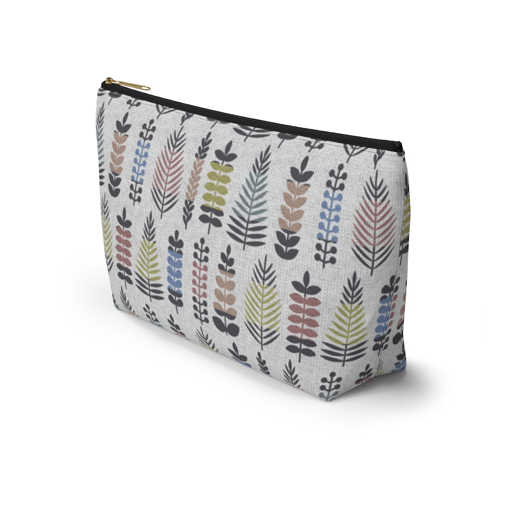 Stamped Leaves Accessory Pouch w T-bottom in Black
