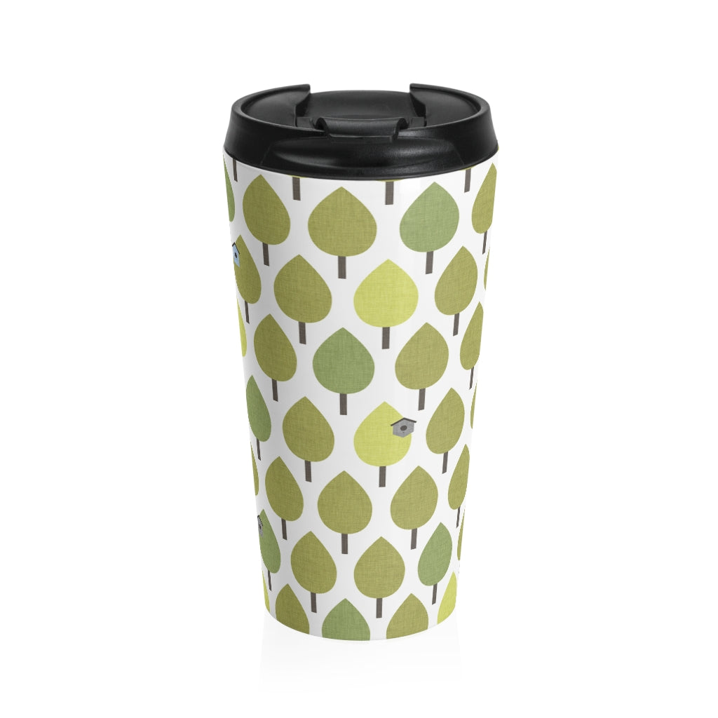 Trees with Birdhouses Stainless Steel Travel Mug in Green