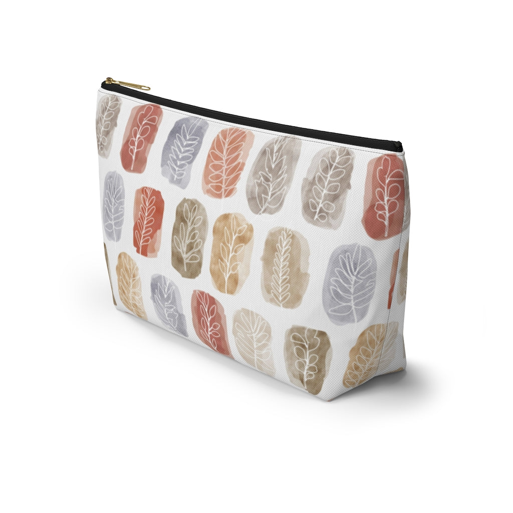 Watercolor Leaf Stamp Accessory Pouch w T-bottom in Red