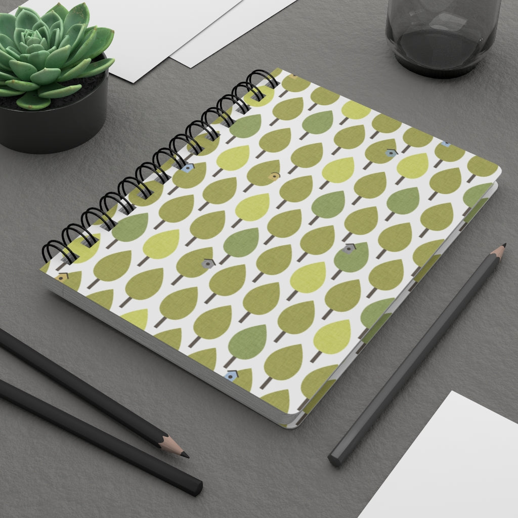 Trees with Birdhouses Spiral Bound Journal in Green