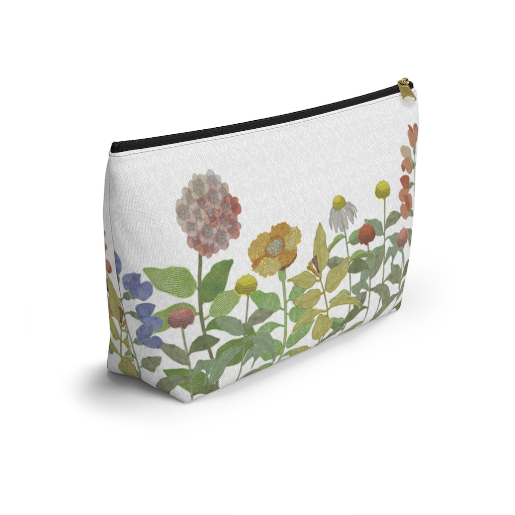 Illustrated Flowers Accessory Pouch w T-bottom in Green