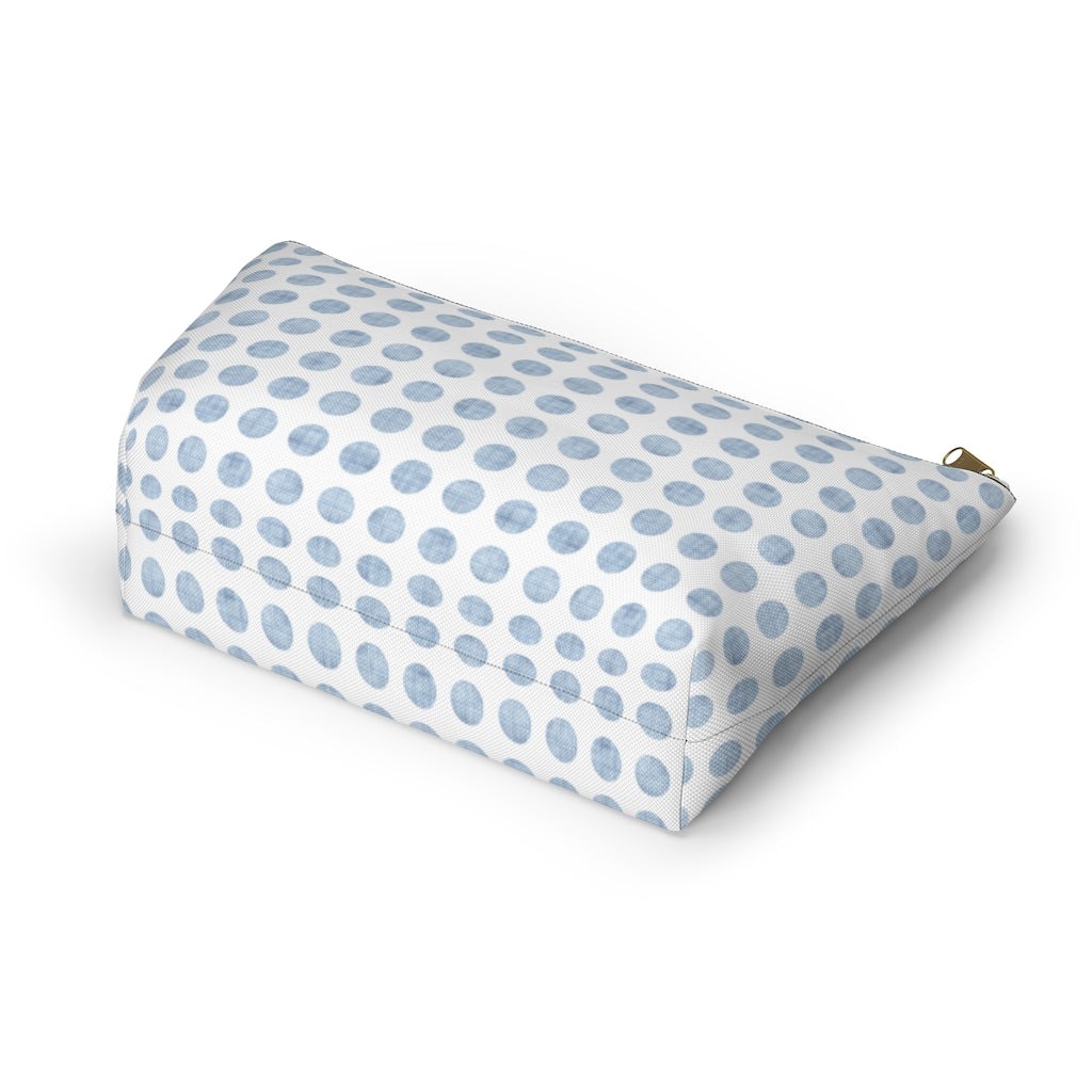 Textured Polka Dots Accessory Pouch w T-bottom in Aqua