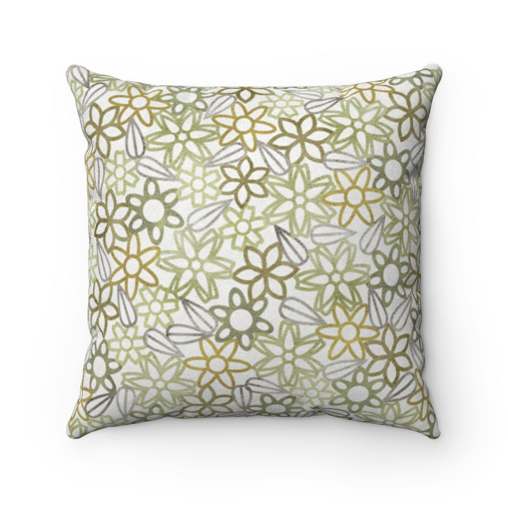 Floral Lace with Leaves Square Throw Pillow in Green