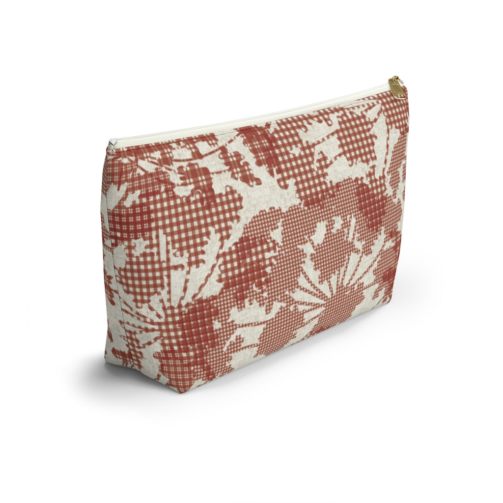 Floral Plaid Accessory Pouch w T-bottom in Red