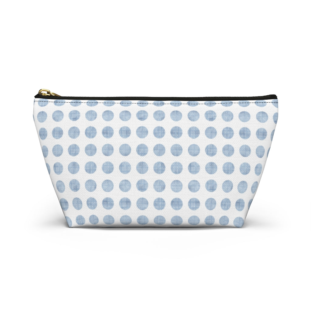 Textured Polka Dots Accessory Pouch w T-bottom in Aqua